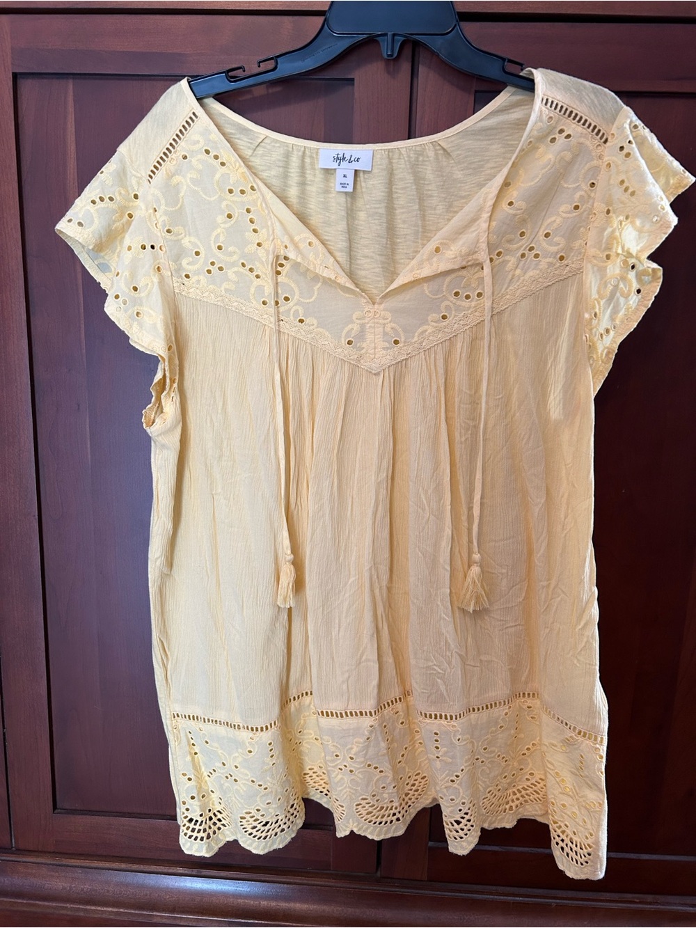Style & Co. Pale Yellow Eyelet Boho Tunic Top